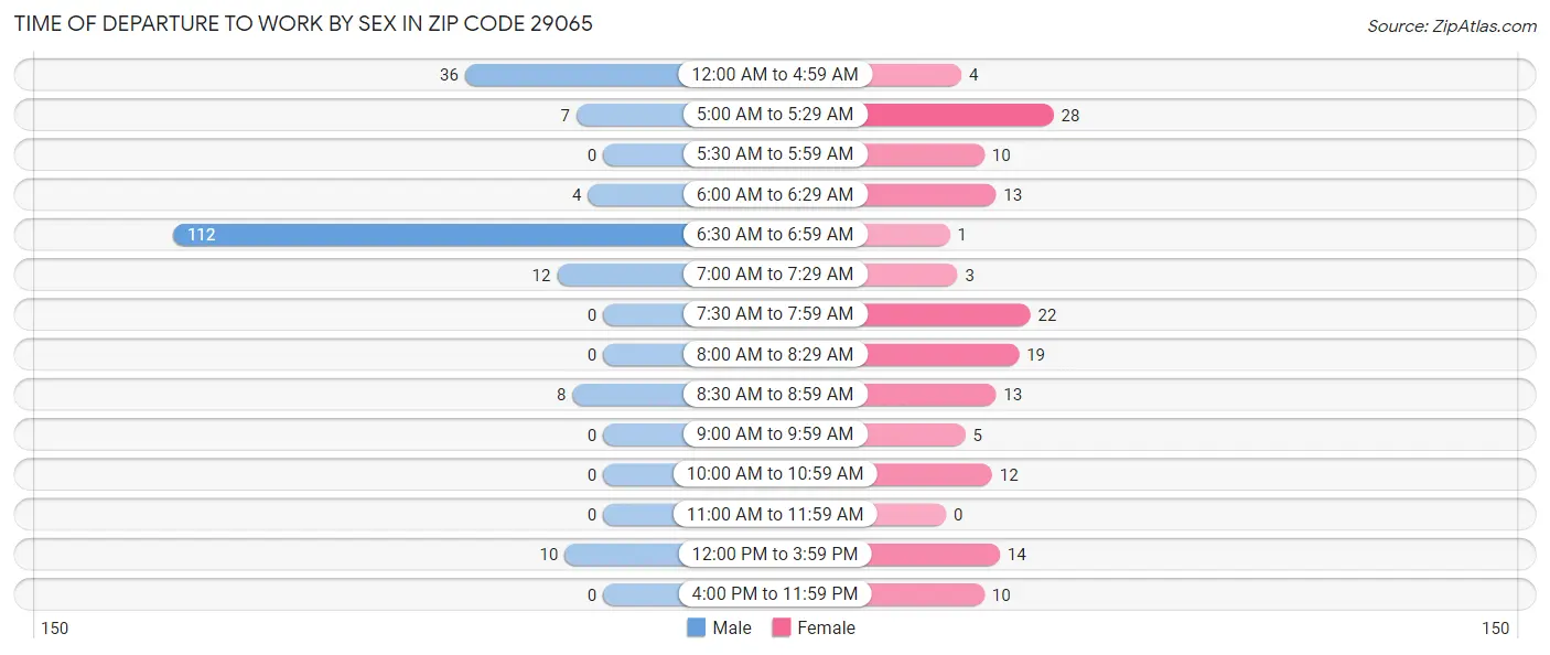 Time of Departure to Work by Sex in Zip Code 29065