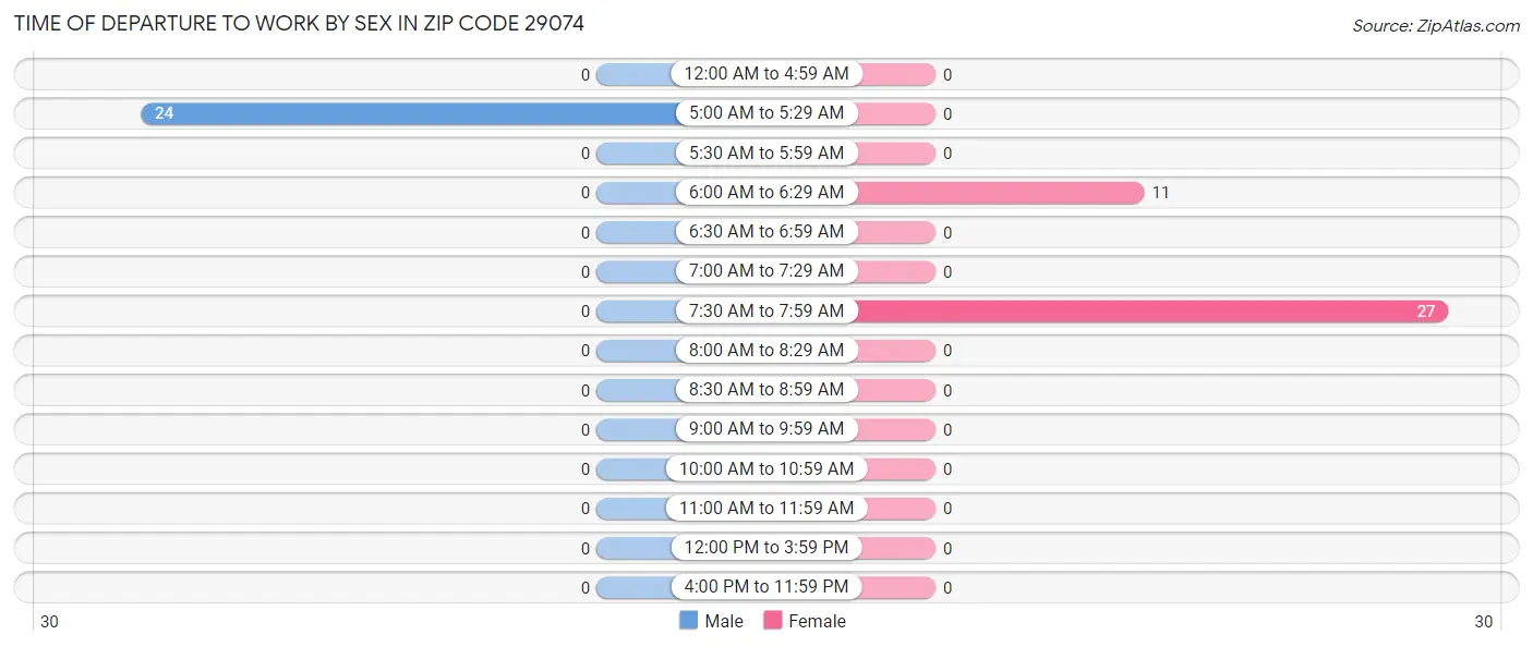 Time of Departure to Work by Sex in Zip Code 29074