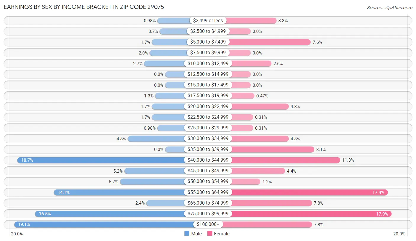 Earnings by Sex by Income Bracket in Zip Code 29075