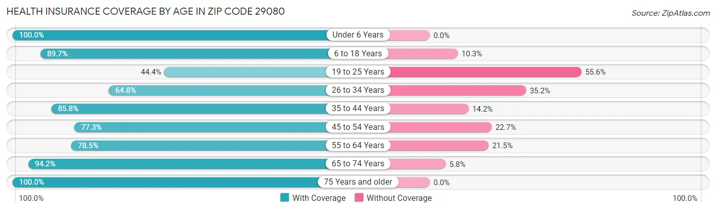 Health Insurance Coverage by Age in Zip Code 29080