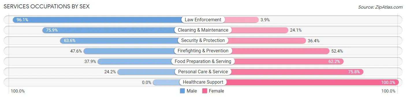 Services Occupations by Sex in Zip Code 29102