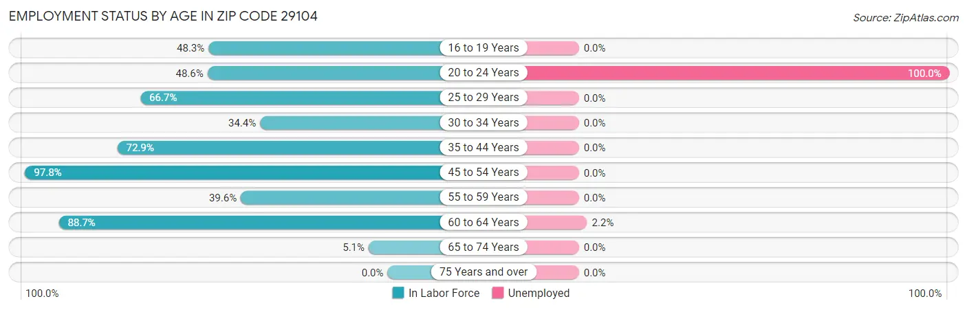 Employment Status by Age in Zip Code 29104