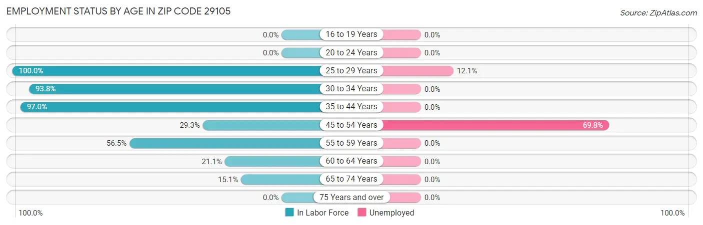 Employment Status by Age in Zip Code 29105