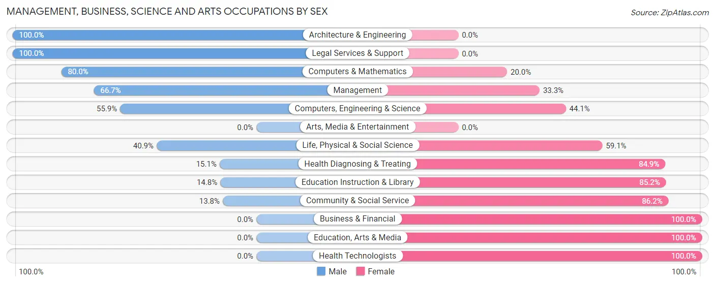Management, Business, Science and Arts Occupations by Sex in Zip Code 29107