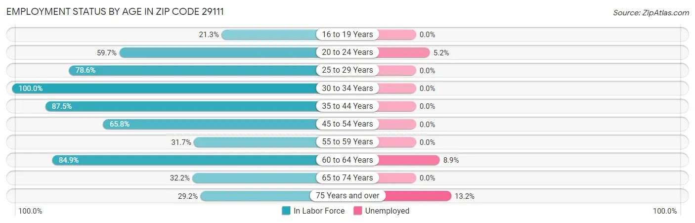 Employment Status by Age in Zip Code 29111