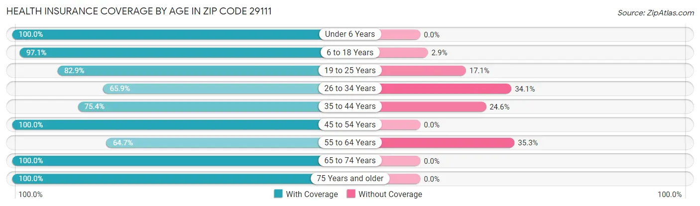 Health Insurance Coverage by Age in Zip Code 29111