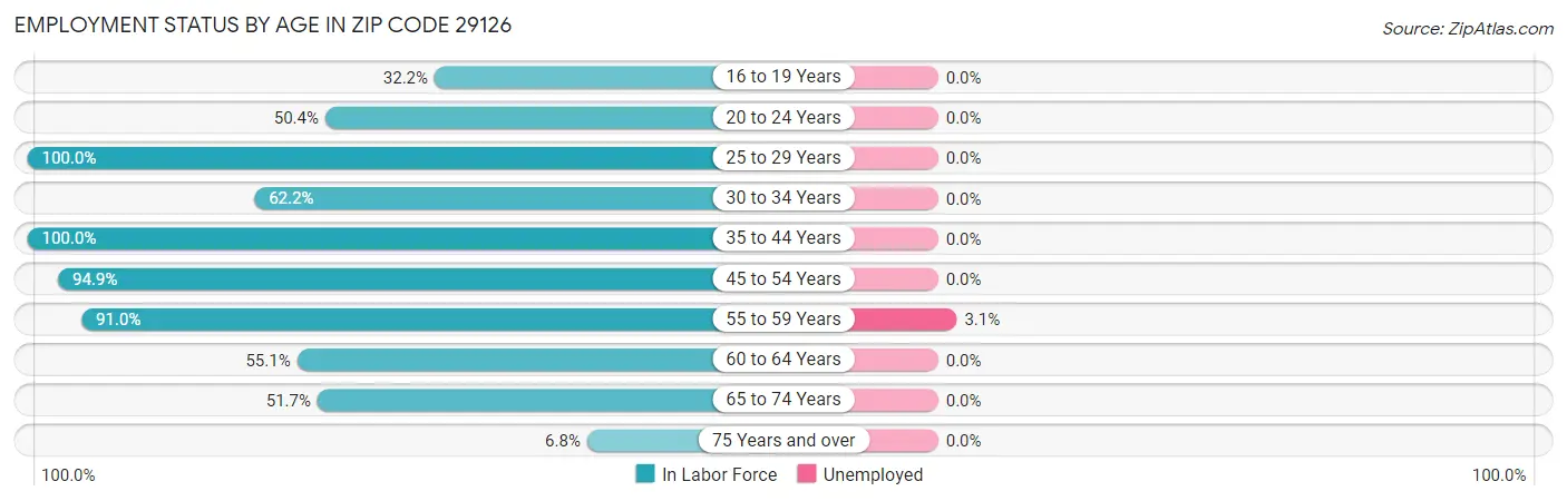 Employment Status by Age in Zip Code 29126