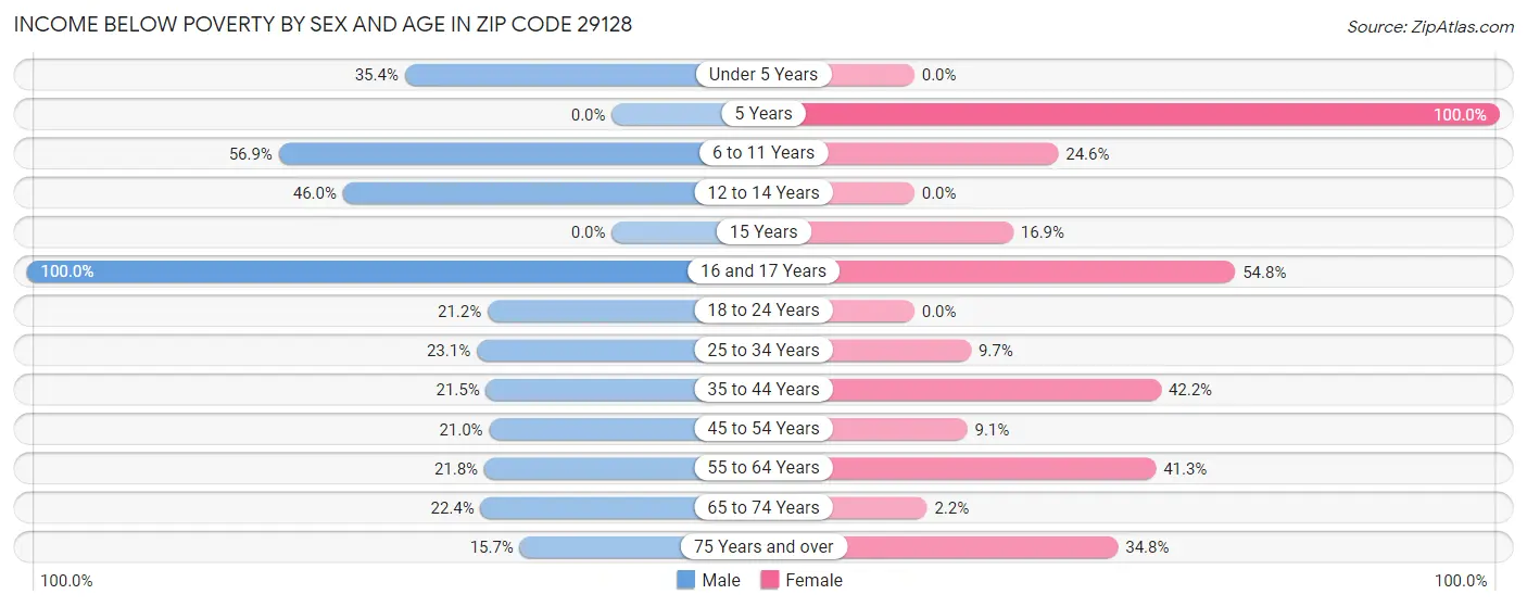 Income Below Poverty by Sex and Age in Zip Code 29128