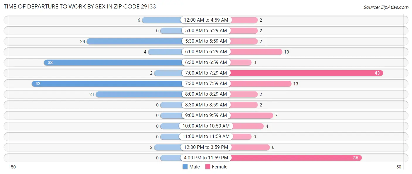 Time of Departure to Work by Sex in Zip Code 29133