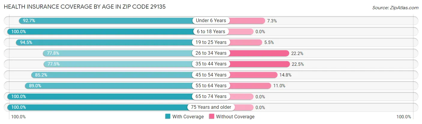 Health Insurance Coverage by Age in Zip Code 29135