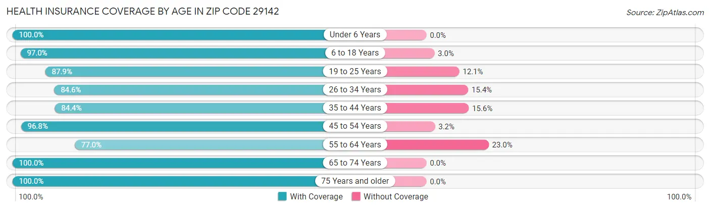 Health Insurance Coverage by Age in Zip Code 29142