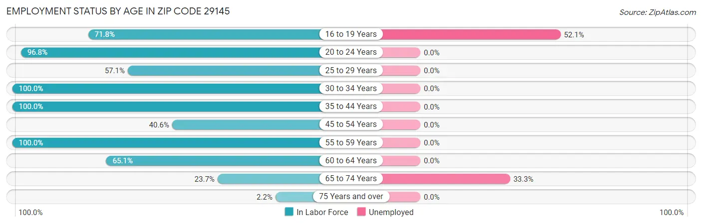 Employment Status by Age in Zip Code 29145