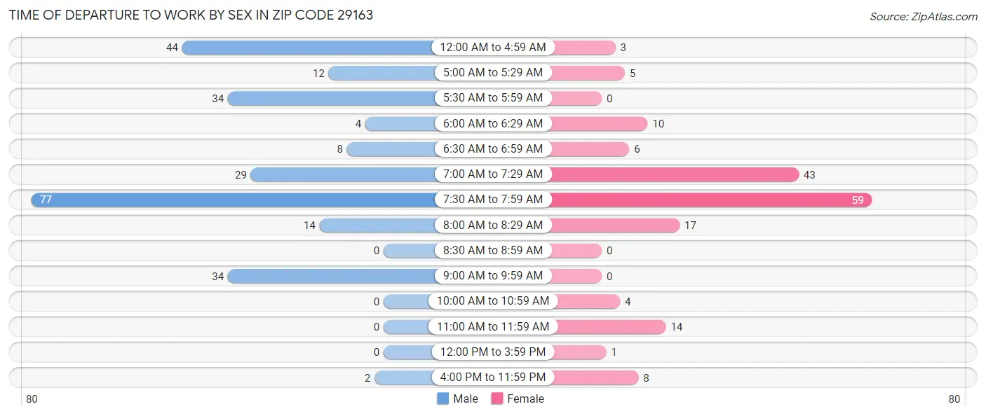 Time of Departure to Work by Sex in Zip Code 29163