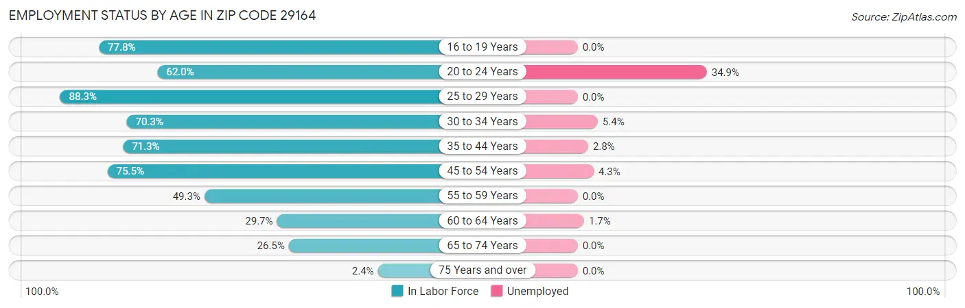 Employment Status by Age in Zip Code 29164
