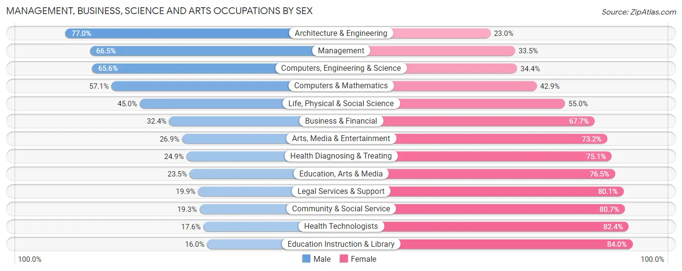 Management, Business, Science and Arts Occupations by Sex in Zip Code 29170