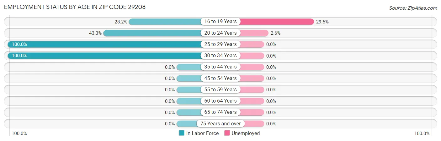 Employment Status by Age in Zip Code 29208