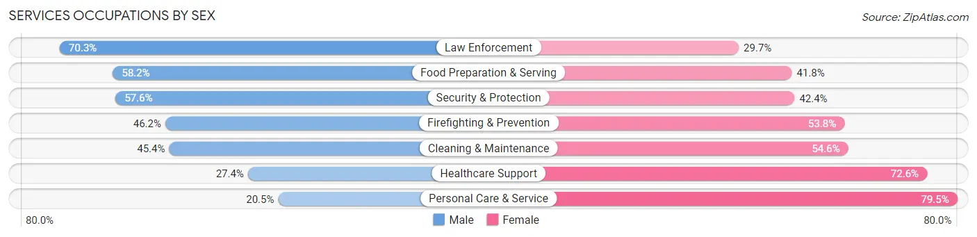 Services Occupations by Sex in Zip Code 29223
