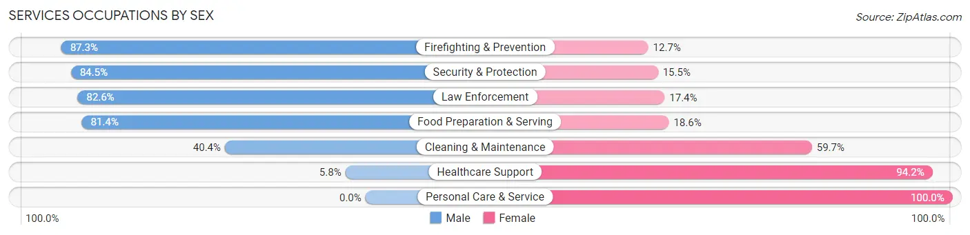 Services Occupations by Sex in Zip Code 29365