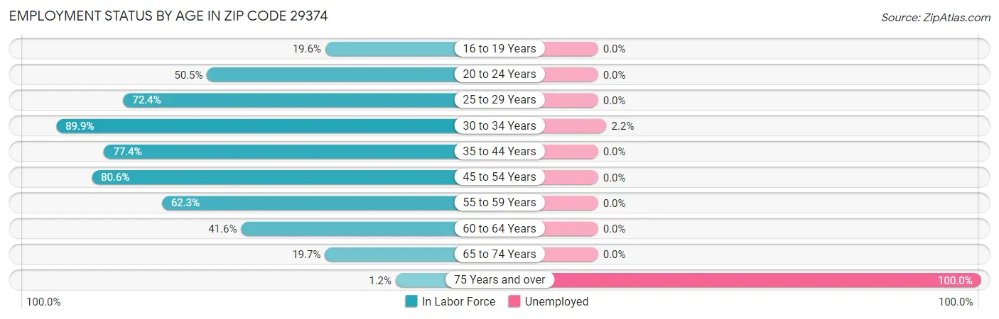 Employment Status by Age in Zip Code 29374