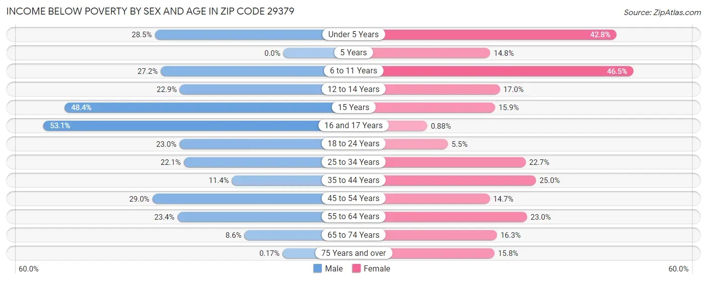 Income Below Poverty by Sex and Age in Zip Code 29379