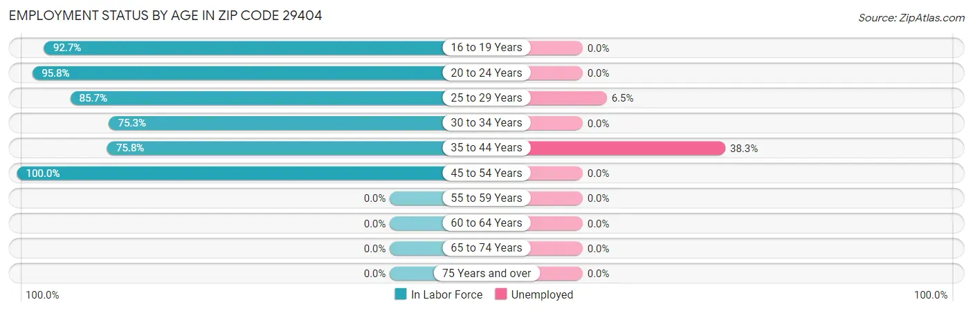 Employment Status by Age in Zip Code 29404