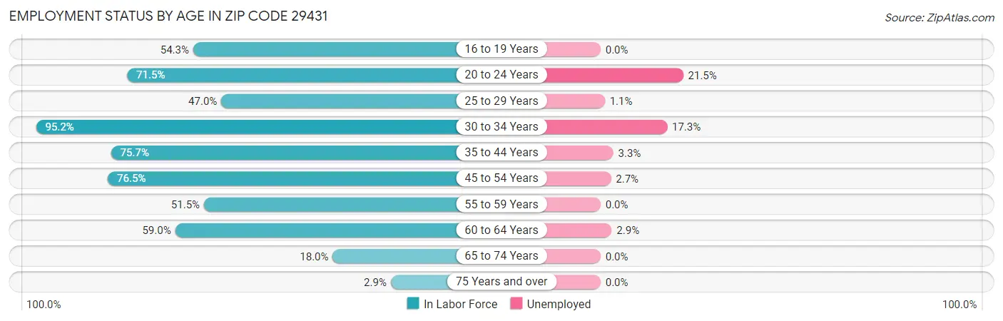 Employment Status by Age in Zip Code 29431