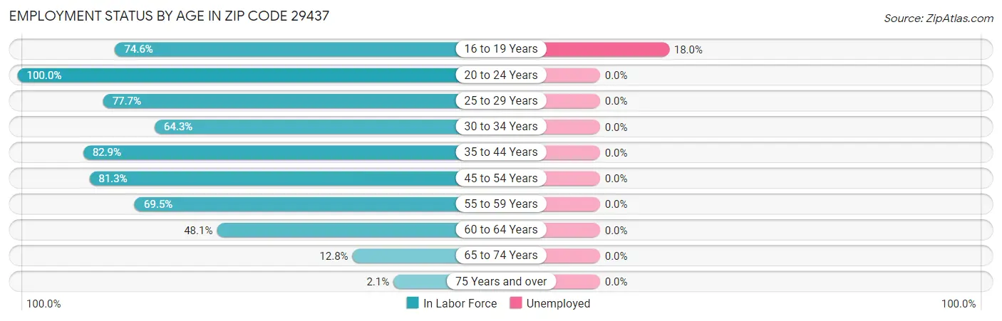 Employment Status by Age in Zip Code 29437