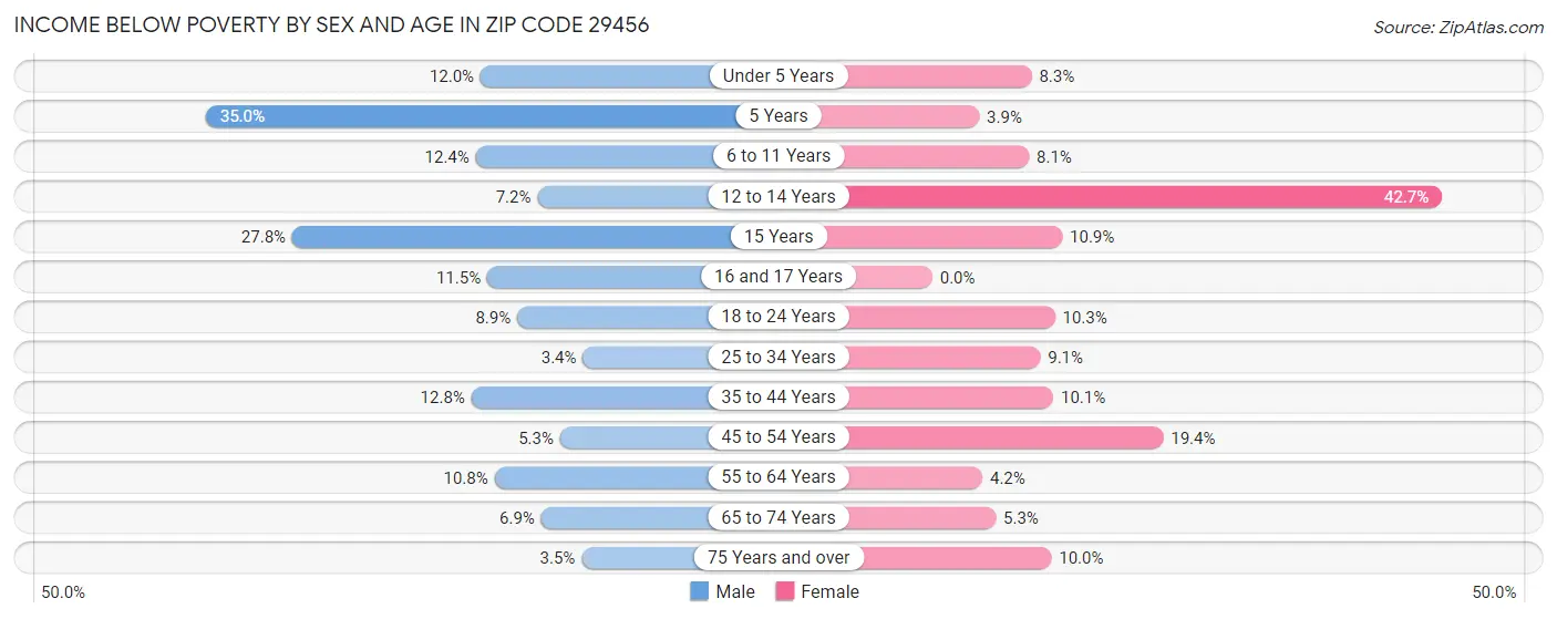 Income Below Poverty by Sex and Age in Zip Code 29456