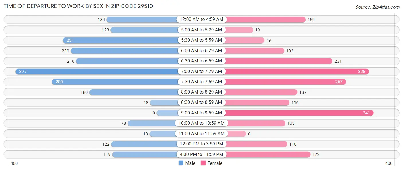 Time of Departure to Work by Sex in Zip Code 29510
