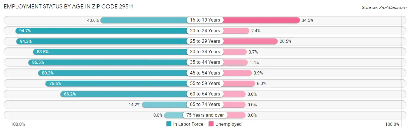 Employment Status by Age in Zip Code 29511