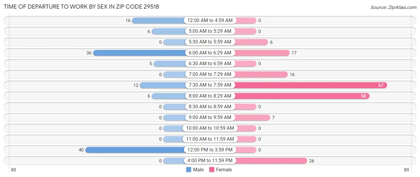 Time of Departure to Work by Sex in Zip Code 29518