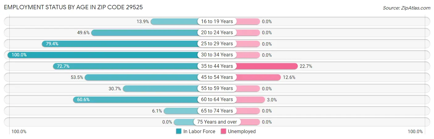 Employment Status by Age in Zip Code 29525