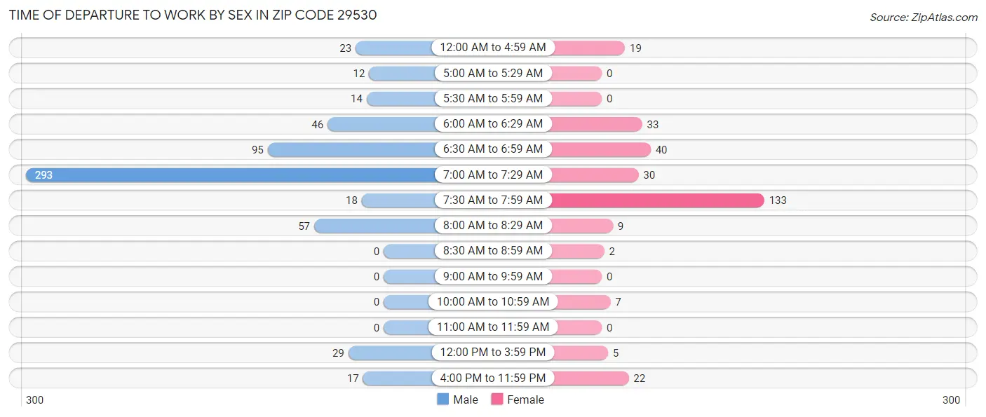 Time of Departure to Work by Sex in Zip Code 29530