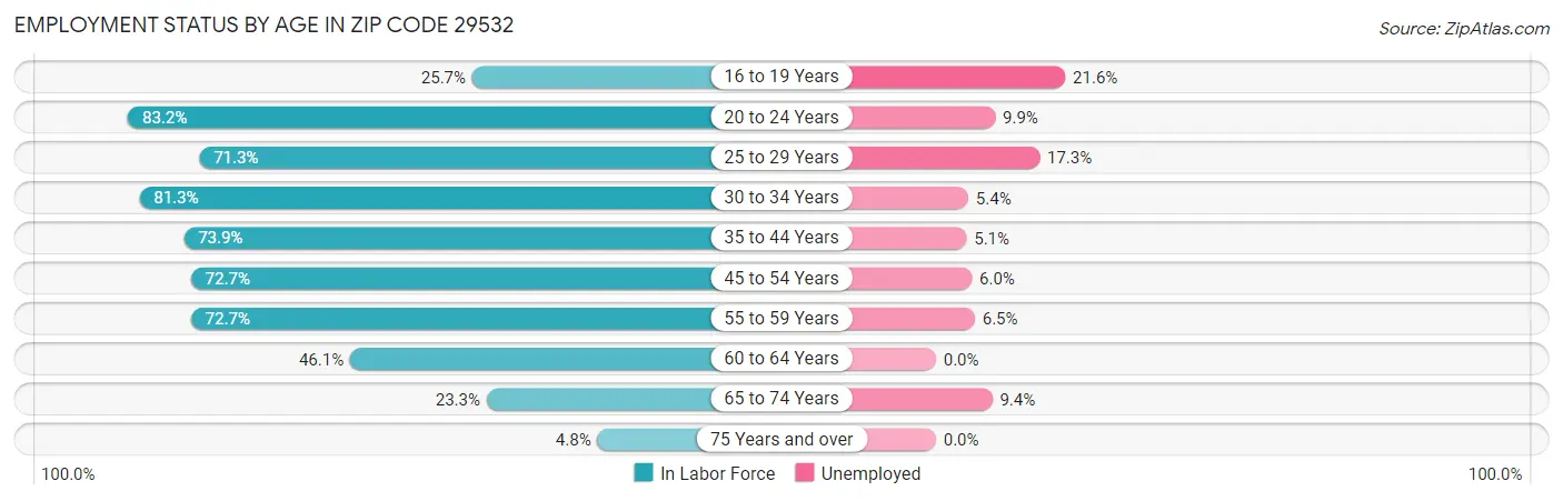 Employment Status by Age in Zip Code 29532