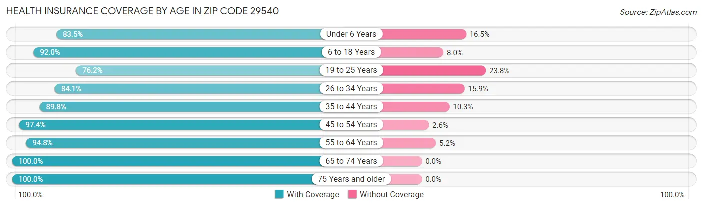 Health Insurance Coverage by Age in Zip Code 29540
