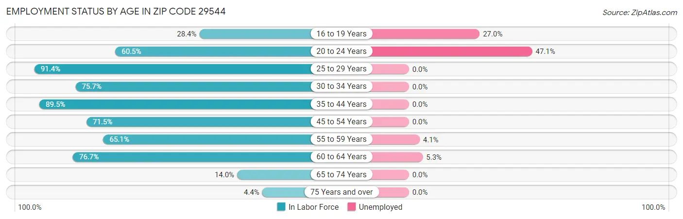 Employment Status by Age in Zip Code 29544