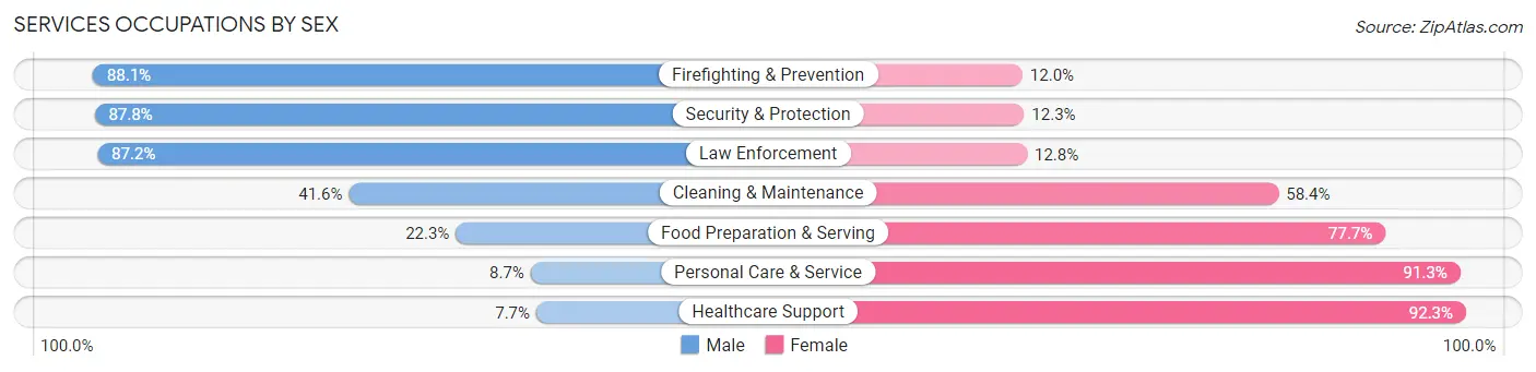 Services Occupations by Sex in Zip Code 29550