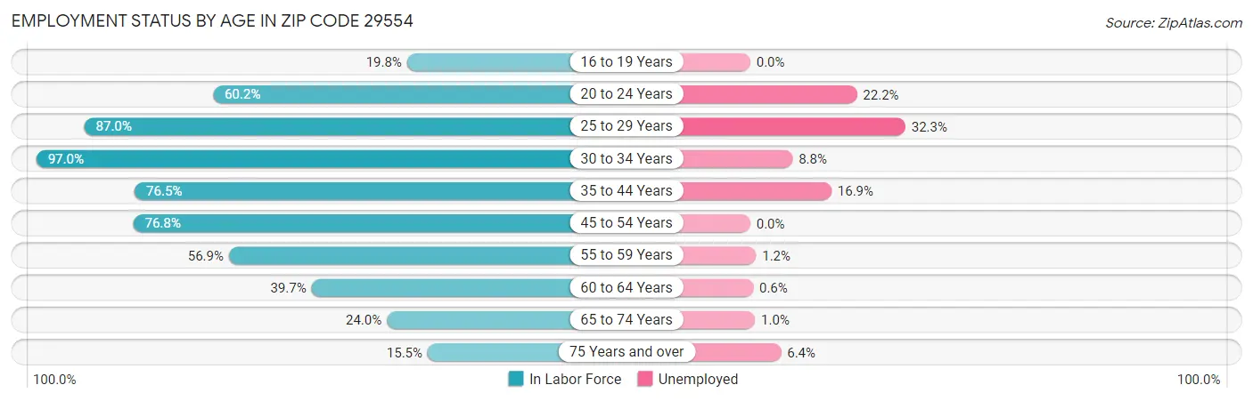 Employment Status by Age in Zip Code 29554