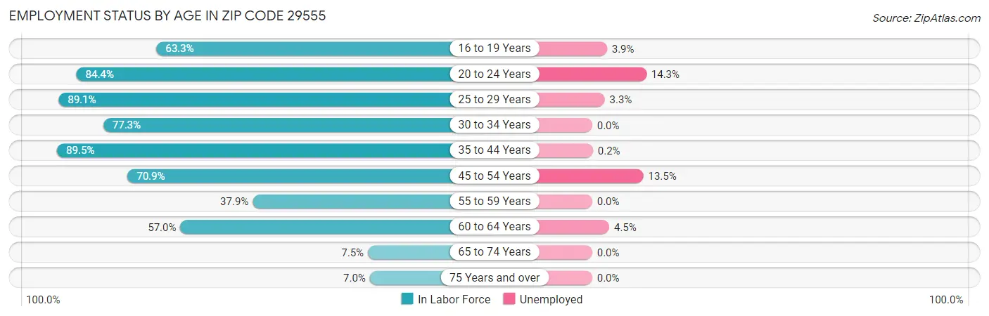 Employment Status by Age in Zip Code 29555