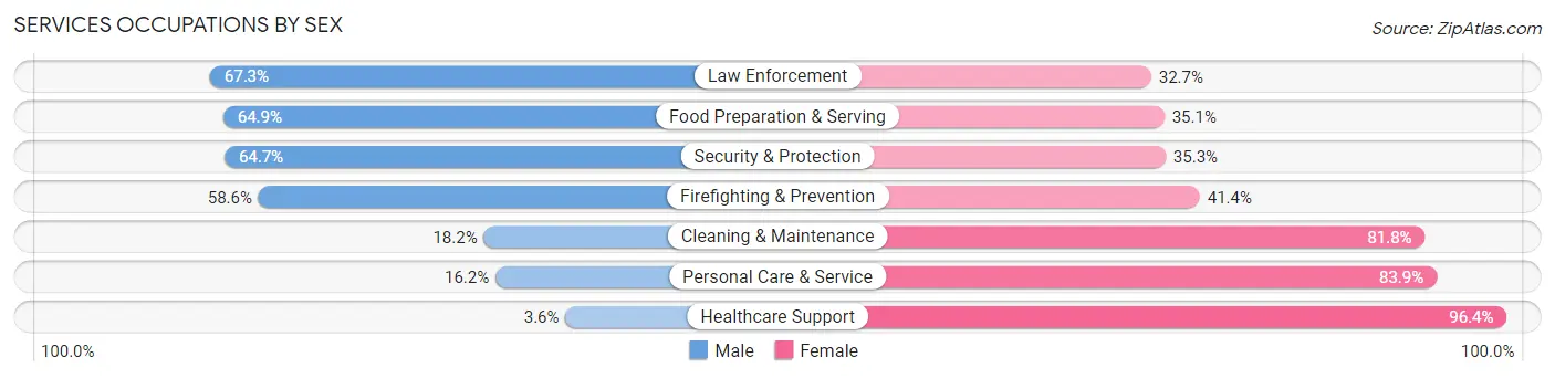 Services Occupations by Sex in Zip Code 29556