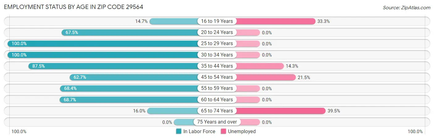 Employment Status by Age in Zip Code 29564
