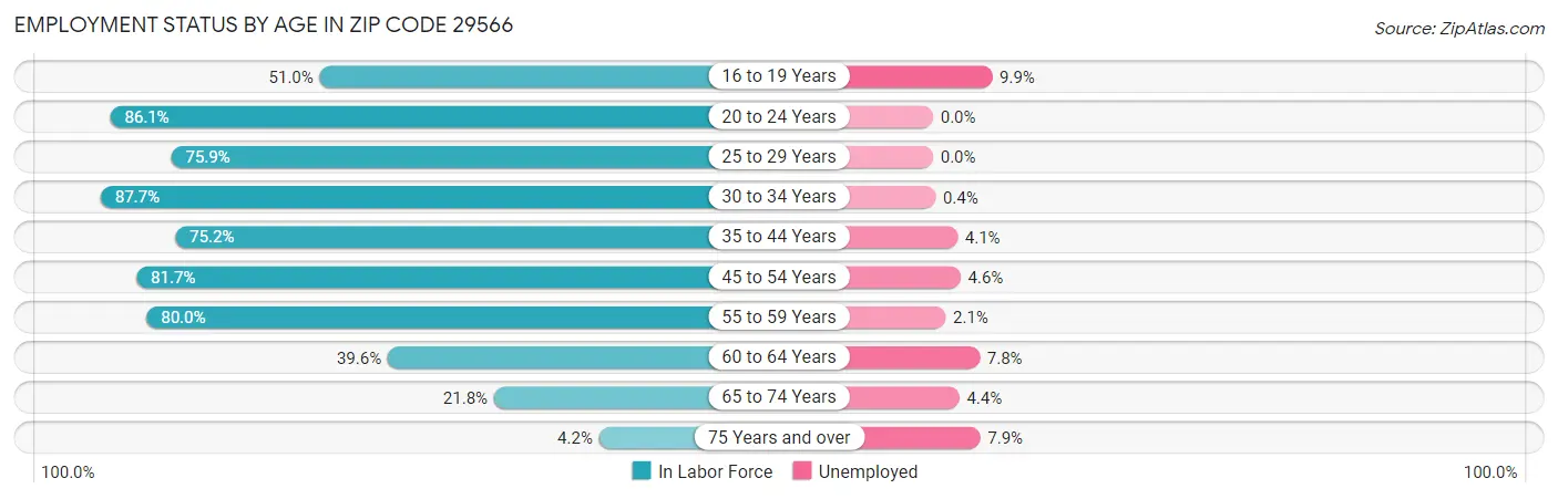 Employment Status by Age in Zip Code 29566