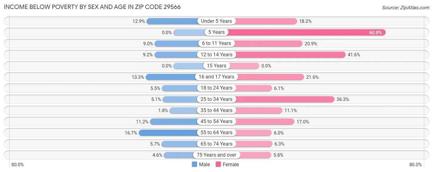 Income Below Poverty by Sex and Age in Zip Code 29566