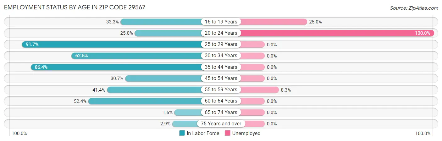 Employment Status by Age in Zip Code 29567