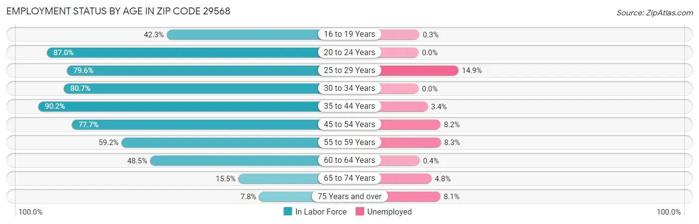 Employment Status by Age in Zip Code 29568