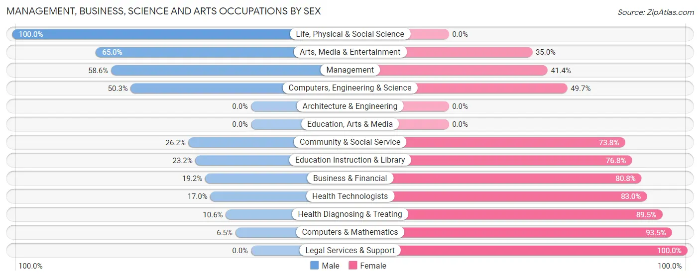 Management, Business, Science and Arts Occupations by Sex in Zip Code 29568