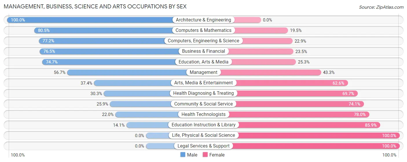 Management, Business, Science and Arts Occupations by Sex in Zip Code 29575