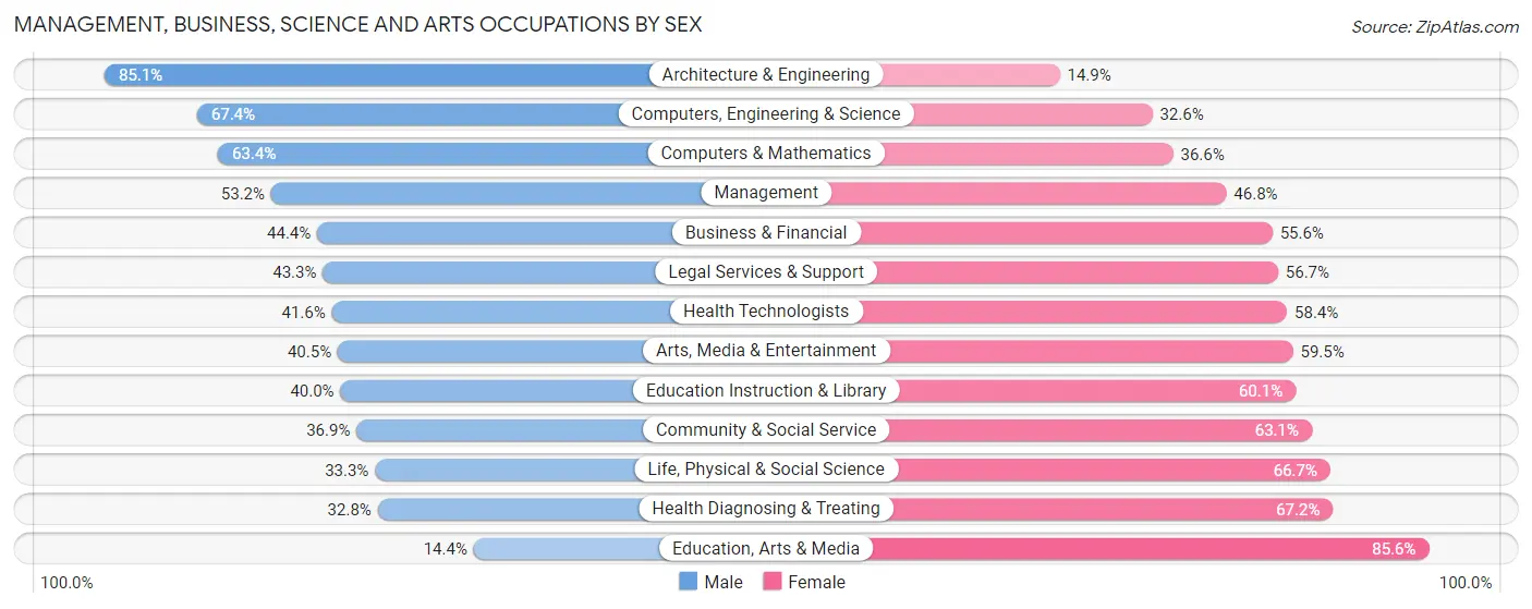 Management, Business, Science and Arts Occupations by Sex in Zip Code 29577