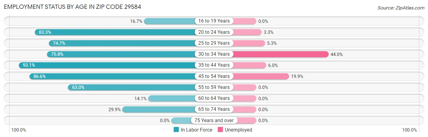 Employment Status by Age in Zip Code 29584
