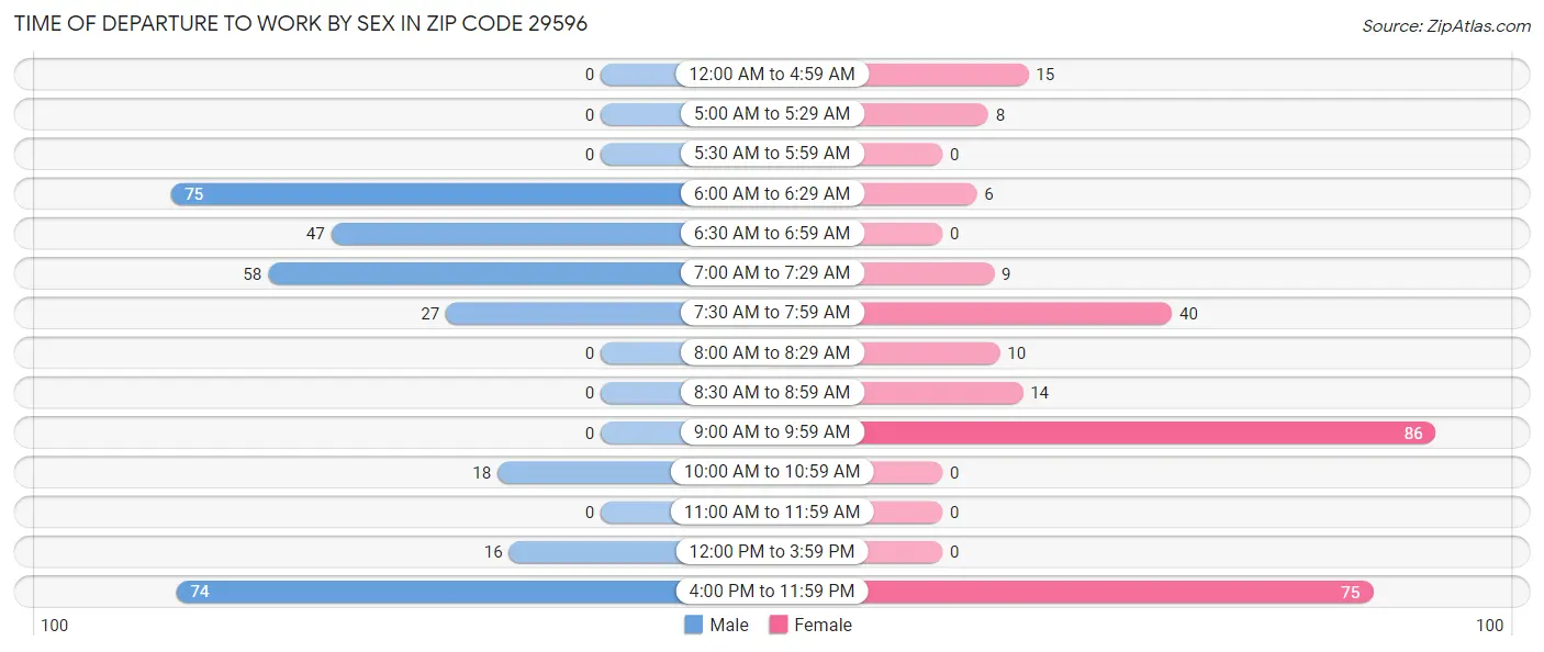 Time of Departure to Work by Sex in Zip Code 29596